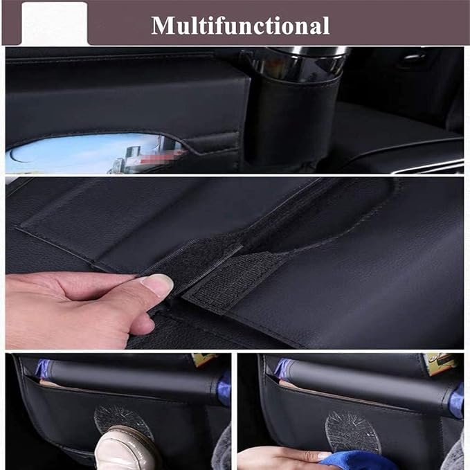 2 Pack PU Leather Premium Car SeatBack Organizer Travel Accessories Kick mats Back seat Protector and Cup Holder Holder Universal Use Seat Covers (23×17.1 in)
