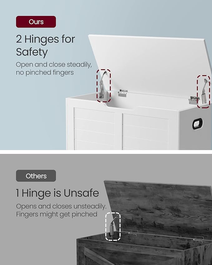 VASAGLE Storage Chest, Storage Bench with 2 Safety Hinges, Farmhouse Style, 15.7 x 31.5 x 18.1 Inches, for Entryway, Bedroom,