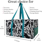 NGIL Extra Large Utility Tote Reusable Grocery Bag Oversized Collapsible for Groceries, Storage, Picnic, Beach (Cow Splatter-Turquoise Blue)