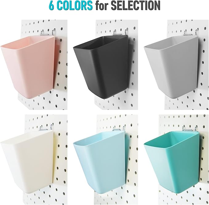 G.CORE Large Pegboard Cups Peg Board Storage Bin 6 Pack with Hooks, Square Box Shape Pegboard Cup Holder Accessories for Gara