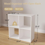 Cube Storage Organizer,Wood Organizer with Open Back,2 Tier Bookcase,Open Bookshelf for Home Office Living Room (White, 4-Cub