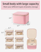 Vlando Travel Jewelry Box for Women,Faux Leather Jewelry Case with 6 Velvet Jewelry Zipper Pockets,Gift Ideas for Women Wife 
