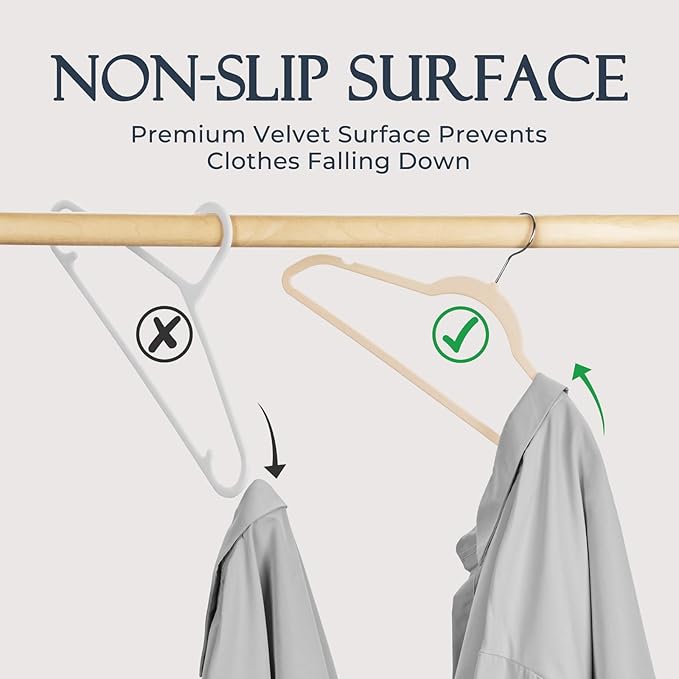 HOUSE DAY Beige Velvet Hangers 20 Pack, Non Slip Clothes Felt Hanger Heavy Duty for Coat, Premium Slim Space Saving Suit Hang
