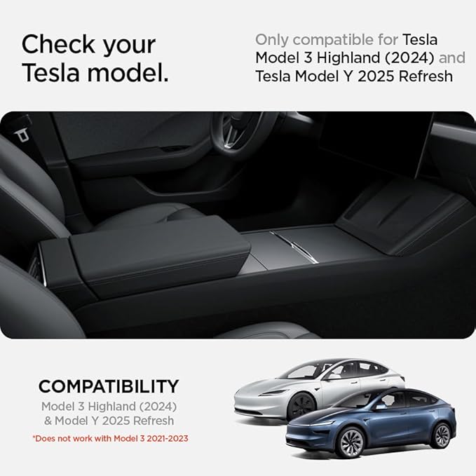 Spigen Center Console Organizer for Tesla Model Y Juniper (Only Premium & Performance 2026) and Model 3 Highland (Standard, Premium & Performance 2024/25/26) with Smooth Slide Technology - [Sliding]