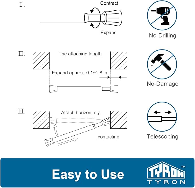 TYRON Small Tension Curtain Rod Adjustable 7 to 10.5 Inch, Short Mini Window Spring Curtain Rod, Suitable for kitchen, Front 