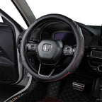 EKR Universal 15 inch Leather Steering Wheel Cover - Genuine Leather, Breathable, Anti Slip & Odor Free (Black with Red Lines, M(14" 1/2-15" 1/4))