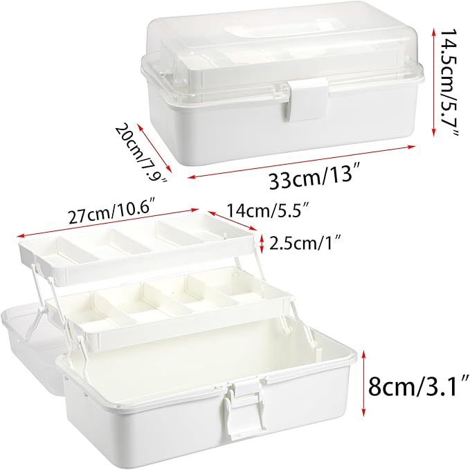 BTSKY 3-Layer Plastic Dividing Storage Box Craft Organizer with Adjustable Spacers Portable Handled Art Supply Organizer Mult