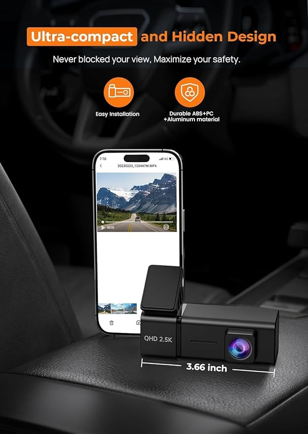 Dash Cam 2.5K Front Dash Camera for Cars with App, WiFi Mini Dashcam Built-in IPS Screen, Night Vision, G-Sensor, Smart Voice