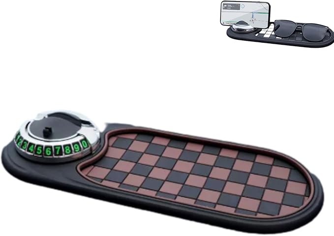 Multifunctional Car Anti-Slip Mat, 360° Rotatable Phone Holder Dashboard Pad with Temporary Parking Number, Rotatable Car Ant
