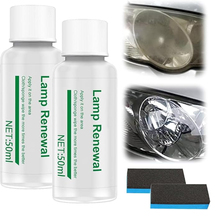 Auto Long-Lasting Effective Headlight Repair Fluid, Car Headlight Restoration Kit Headlight Cleaner and Cleaning Sponge, Automotive Headlight Lens Restorer Headlight Polishing Fluid (50ML, 2 Sst)