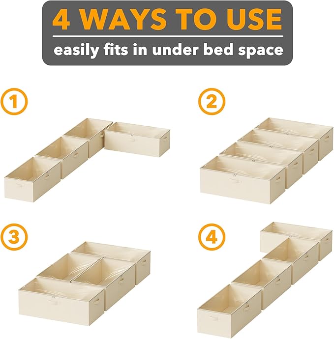 SpaceAid 4 Pack 10" High Under Bed Storage Containers, Large Underbed Storage Organizer Bins with Lids for Bedroom, Dorm, Clo