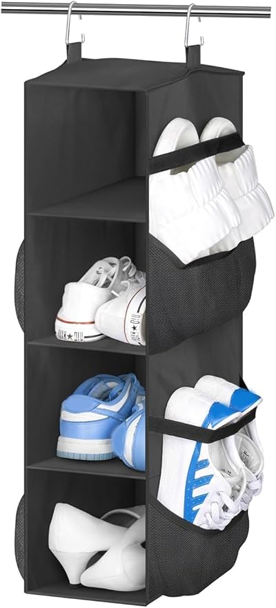 SLEEPING LAMB Short Hanging Shoe Organizer for Closet Storage with Mesh Side Pockets Holds 8 Pairs, Hanging Shoe Rack Hanger 