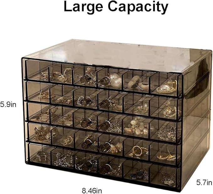 SPAKOWN Earring Organizer, Acrylic Jewelry Holder Organizer with 5 Drawers Stackable Earring Storage Case Jewelry Boxes for W