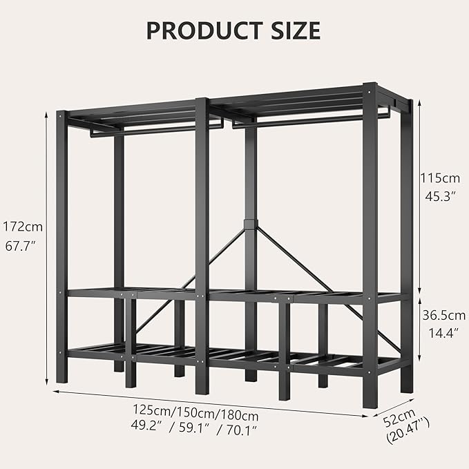 Heavy Duty Clothing Rack with Oxford Fabric Cover, Portable Closet Wardrobe with Hanging Rods, Freestanding Wardrobe, Metal C