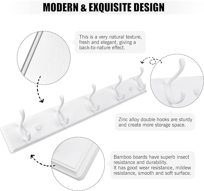 Badiano Wooden Coat Rack, Wall-Mounted Organizer for Closet, Entryway, Hallway, Foyer, Bedroom, Heavy Duty Double Hooks for H