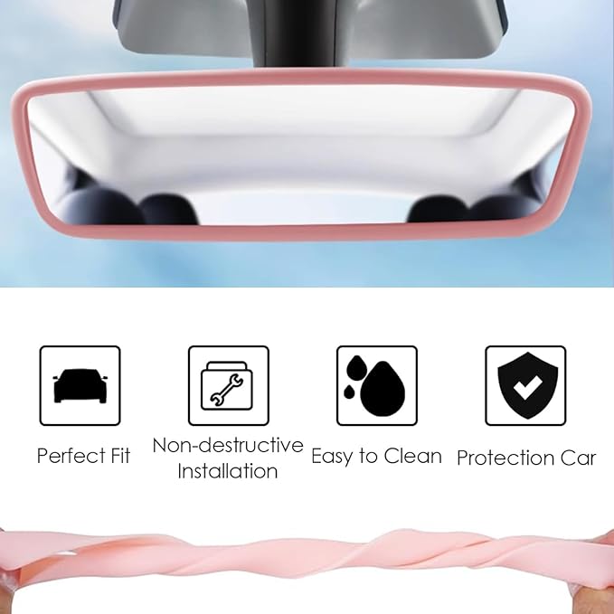 2PCS Protector Trim Frame Compatible with Tesla Model 3 Y 2020-2024 2025 2026 Screen Edge Frame Rearview Mirror Cover Interior Decorations Center Console Decor Highland Juniper Accessories Set (Pink)