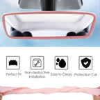 2PCS Protector Trim Frame Compatible with Tesla Model 3 Y 2020-2024 2025 2026 Screen Edge Frame Rearview Mirror Cover Interior Decorations Center Console Decor Highland Juniper Accessories Set (Pink)