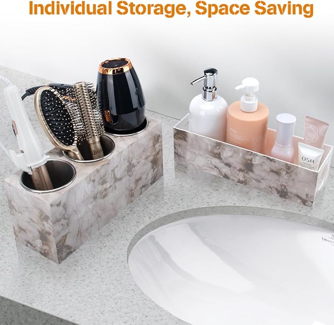 GFWARE Marble Hair Tool Organizer - Bathroom Vanity Storage for Hot Tools, Hair Dryer, Curling Iron, Flat Iron & Straightener