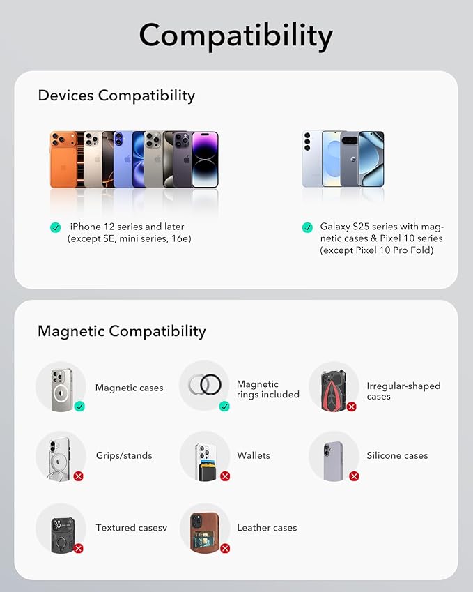 ESR for MagSafe Car Mount, Magnetic Car Phone Holder Mount, Air Vent/Dashboard Magnetic Phone Mount for iPhone 17/16/15/14/13/12, Galaxy S25, Pixel 10, Strong Magnets, Charging Not Supported