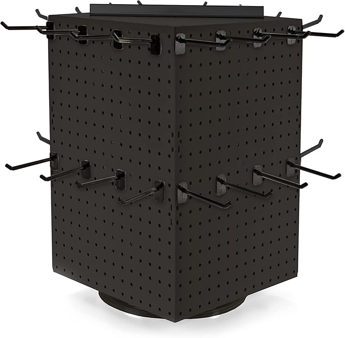 Azar Displays 701414-BLK-4B32 Rotating Countertop Display Kit with Peg Hooks Included, Pegboard Spinner Organizer, Jewelry Or