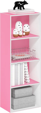 Furinno Luder Bookcase / Book / Storage, 4-Tier, Pink/White