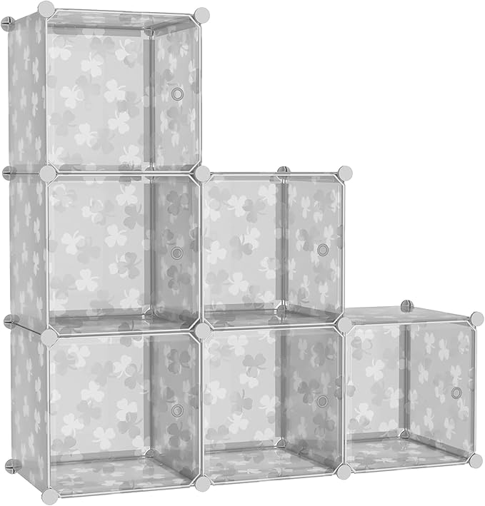 C&AHOME Cube Storage Organizer with Doors, 6-Cube Shelves, DIY Plastic Modular Bookshelf, Closet Clothes Storage Shelving Ide