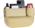 Car Seat Gap Filler Organizer with Cup Holders, Seat Gap Storage Box for Drinks, Phones, Keys, Sunglasses, Cards, and Small Essentials (Beige, Passenger Seat)