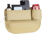 Car Seat Gap Filler Organizer with Cup Holders, Seat Gap Storage Box for Drinks, Phones, Keys, Sunglasses, Cards, and Small Essentials (Beige, Passenger Seat)
