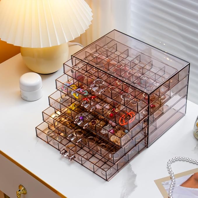 YUFONG Earring Storage Box Organizer, Acrylic Jewelry Storage Box Holder 5 Drawers Transparent Jewelry Display Stand with 120