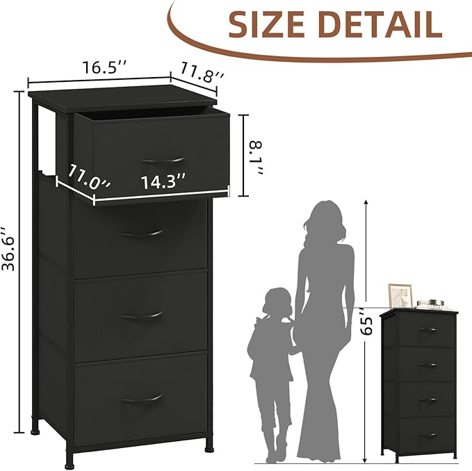 Somdot Dresser for Bedroom with 4 Drawers, Storage Organizer Chest of Drawers with Removable Fabric Bins for Closet Bedside L