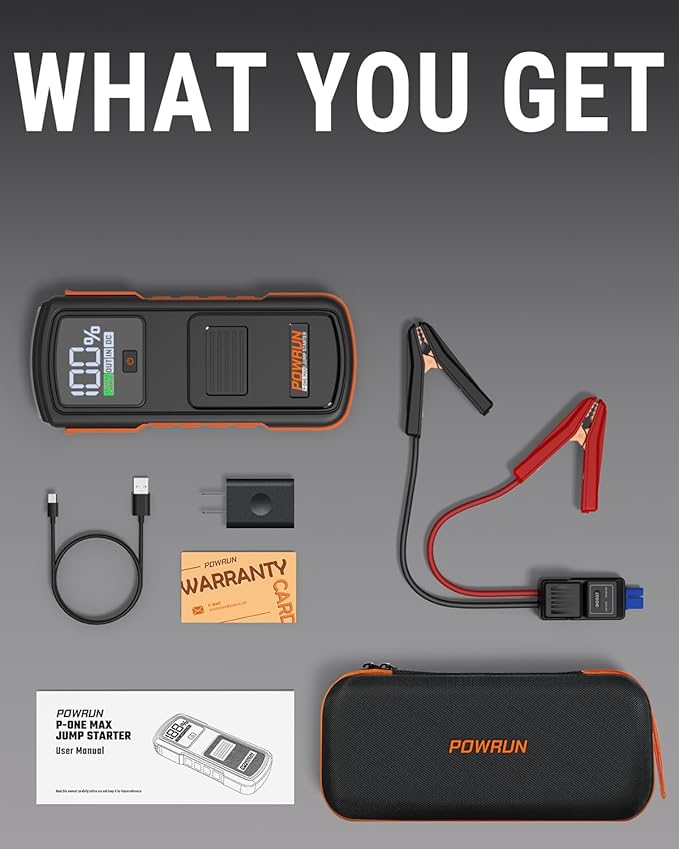 Powrun P-ONE MAX Jump Starter, 4000A Portable Jump Box, Car Jump Starter Battery Pack for All Gas or Diesel Engines up to