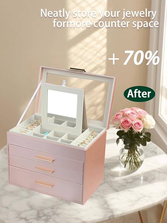 BOOVO Jewelry Boxes for Women, White and Black 6 Layer Large Jewelry Box for Necklace, Bracelet, Earrings, Rings Storage, Jew