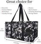 NGIL Extra Large Utility Tote Reusable Grocery Bag Oversized Collapsible for Groceries, Storage, Picnic, Beach (Cow Fur Texture-Black)