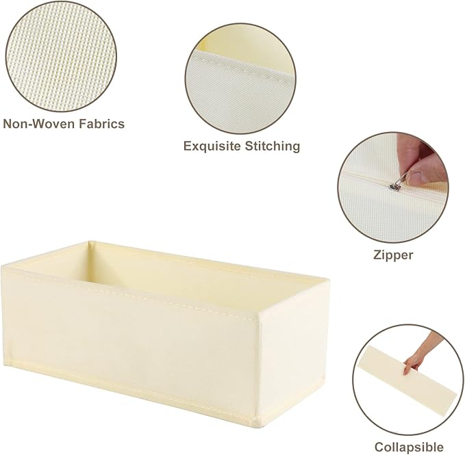 6 Pack Dresser Organizers - Drawer Organizers for Clothing & Baby, Woven-Fabric Storage Drawers (Beige