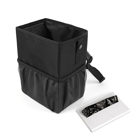KMMOTORS Aladdin Car Trash Can Small with Mesh Pocket, Hanging Trash bin for car, Garbage Can with Trash Bags, Foldable car Trash can with Bag(Small Without Lid)