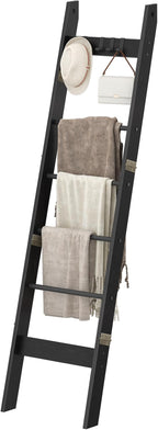 Hzuaneri Blanket Ladder for Living Room, Decorative Quilt Rack with 4 Removable Hooks, 6-Tier Farmhouse Ladder Holder Shelf O