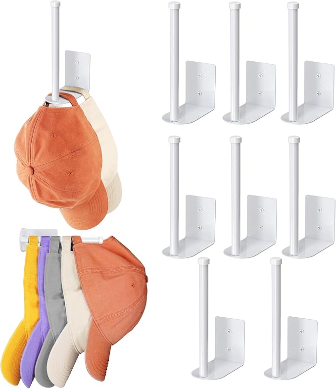 Durmmur 8 Pack Hat Racks for Baseball Caps, Stainless Steel Hat Organizer for Baseball Cap, Hat Holder Storage Organizer, Hat
