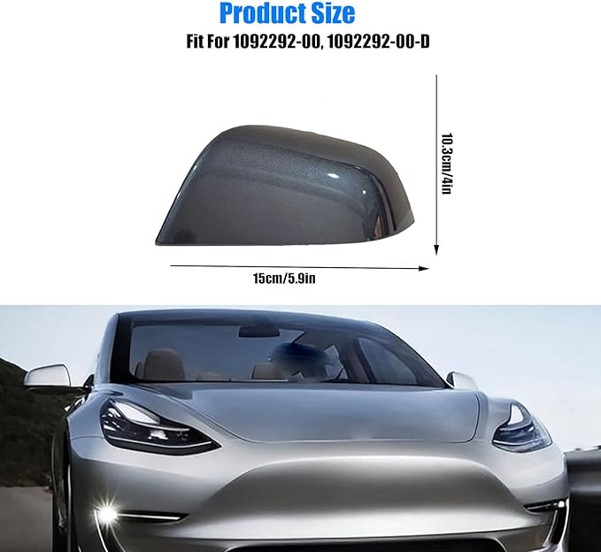 Compatible with Tesla Model 3 Side Mirror Cover Replacement 2017 2018 2019 2020 2021 2022 2023 2024 2025, Left Side Rearview Mirror Cover Cap for Model 3 Accessories(Silver)