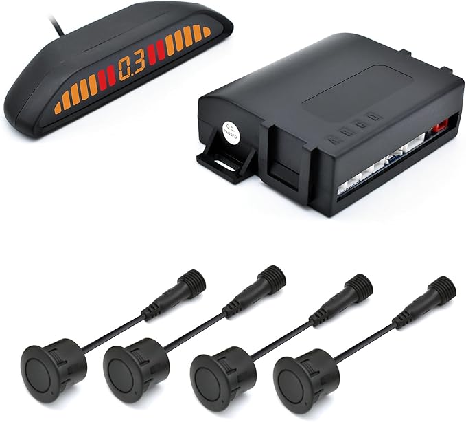 Promata PSW-81 12-24V Wireless Parking Sensor, Wireless Parking Kit with 4 58Hkz Sensors for Car Truck Trailer, Upside Down D