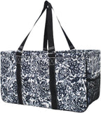 NGIL Extra Large Utility Tote Reusable Grocery Bag Oversized Collapsible for Groceries, Storage, Picnic, Beach (Royal Damask-Black)