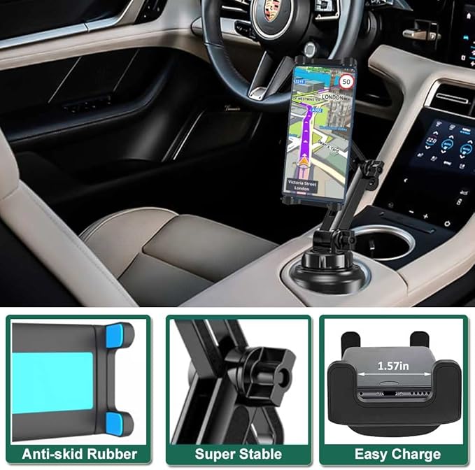 Car Cup Holder Tablet Mount for 4-13" iPad & Phone, Universal Truck Cup Tablet Mount with Adjustable Arm for iPad Pro 12.9 9.7 Air Mini, Samsung Galaxy Fold 4 3, Kindle Fire HD, iPhone etc