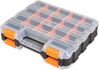 Jack Boss Tool Box with Transparent Lid, Double Side 34-Compartments Organizer Box with Removable Dividers for Hardware, Scre