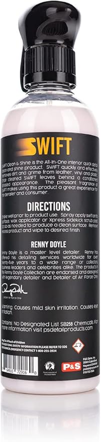 P & S PROFESSIONAL DETAIL PRODUCTS Swift Clean & Shine - Interior Cleaner & Protectant for Leather, Vinyl, Plastic - Cleans, 