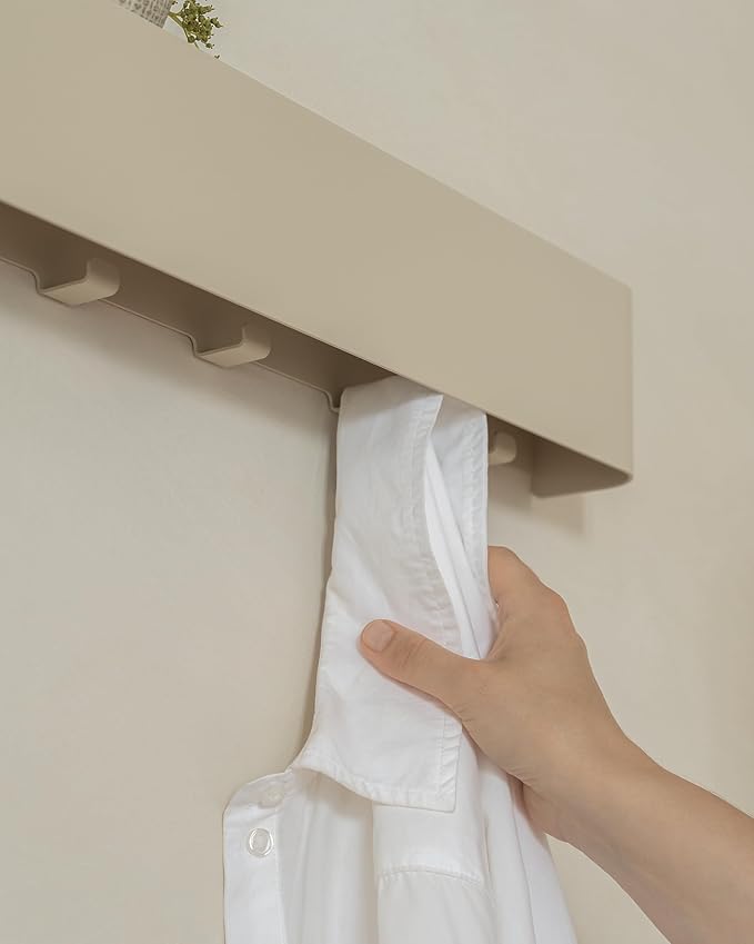 Kazai.® Coat Rack Wall Mount with Shelf 'Tone' | Modern Design Coat Hanger with Hidden Hooks and Storage | Hat Rack with Shel