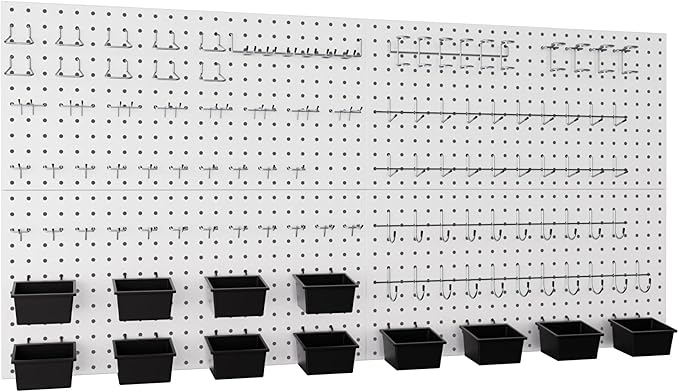INCLY 158PCS Metal Pegboard Wall Organizer, 48x24 Inch White Pegboard Panels Tool Organizer Kit with Accessories Hooks and Bi
