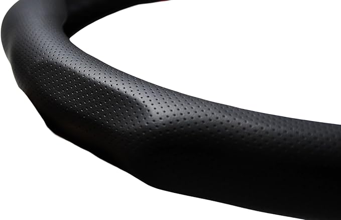 Quick Install Sporty Black Perforated Nappa Leather Steering Wheel Cover for All 14½ to 15 inches Car Sedan Coupe SUV Pickup 14.5 to 15
