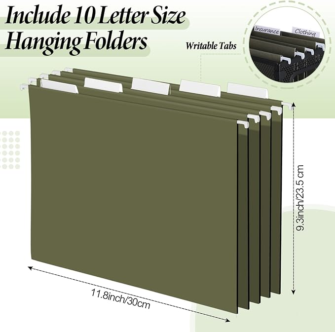 2 Pack Hanging File Holder, 10 Hanging Folders, Metal Mesh, Letter Size Folder Storage, Desktop Storage Cabinets, Office Scho