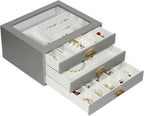 Jewelry Box Organizer with 3 Drawers,Glass Lid Jewelry Boxes for Women,Jewelry Storage for Rings,Necklaces,Earrings,Bracelets