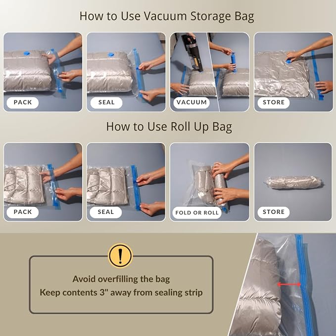 35 Pack Vacuum Storage Bags with Hand Pump, Compression Space Saver for Comforter, Bedding, Blanket Storage, Vacuum Seal Bags