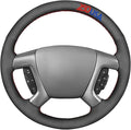 MEWANT USA 250th Anniversary Embroidered Hand-Stitched Steering Wheel Cover for Chevy Silverado 1500 2007 2500 3500 Avalanche Suburban Tahoe 2014 Traverse Black Suede Steering Wrap